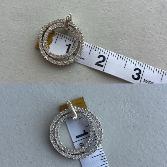 Silver Tone Double Circle Rhinestone Round Open Circle Necklace Pendant Sparkles - Picture 6 of 7